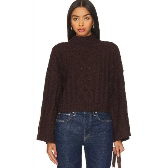 Misa Los Angeles Womens Sweater Small Black Crochet NWT $470 Knit Solid Mock - Picture 8 of 9